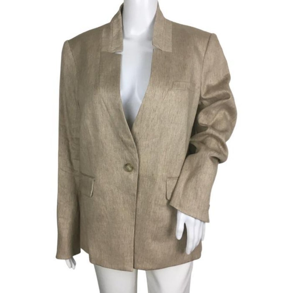 Veronica Beard Women's Upcollar Schoolboy Elegant Dickey Jacket Beige Sz 12